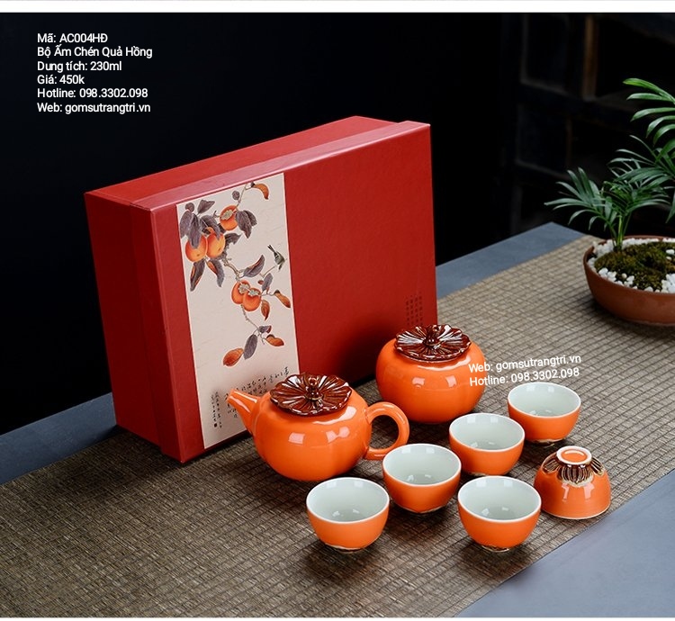 bộ ấm chén quả hồng cao cấp